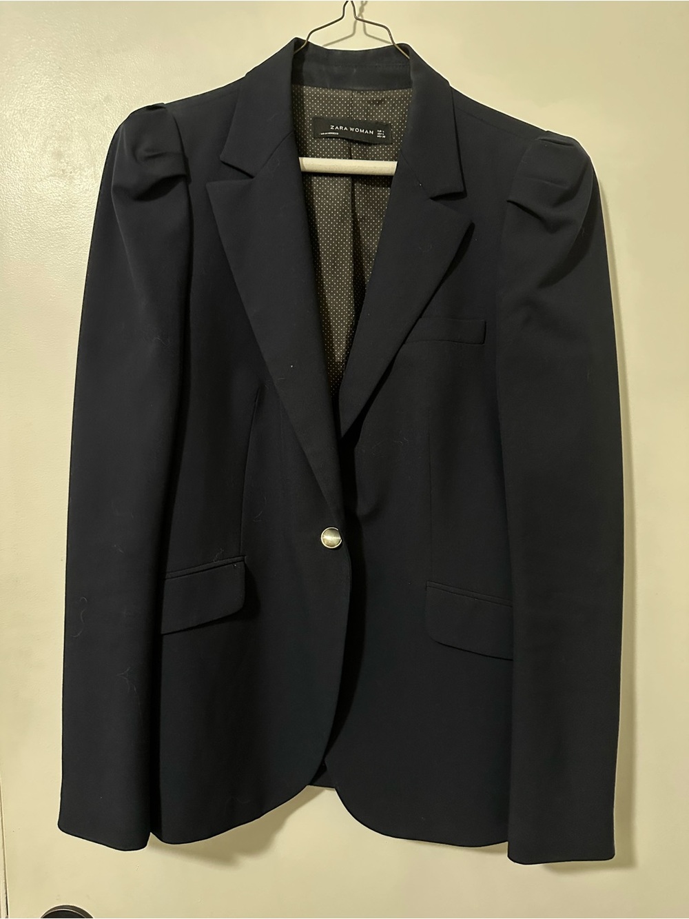 Zara Woman Black Blazer with Polka Dot Lining